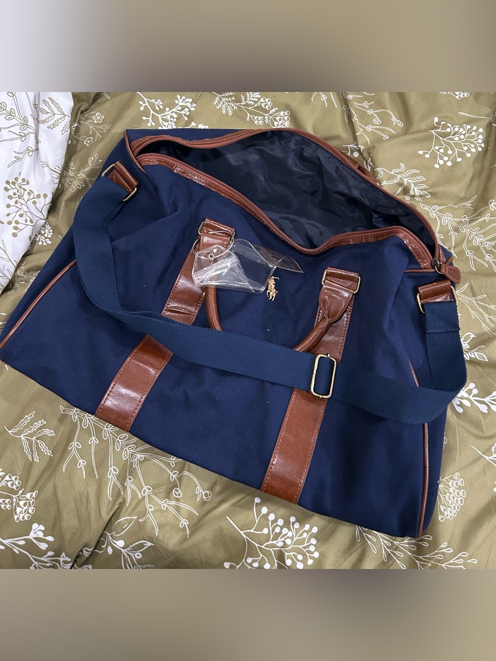 Ralph Lauren Polo Navy Canvas Leather Trim Duffle Bag Weekend Travel Overnight